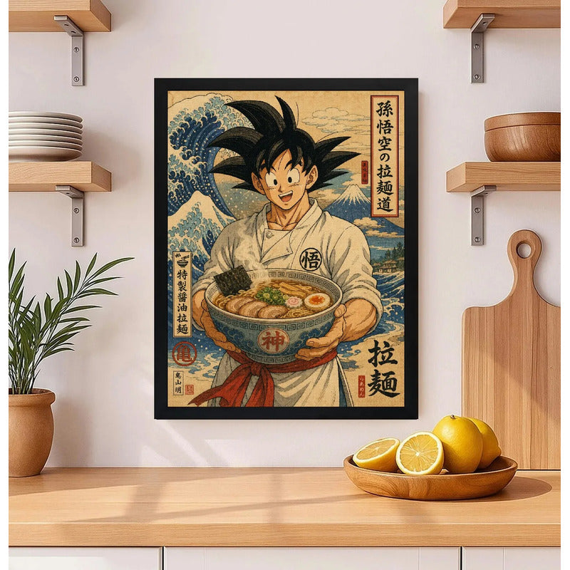 Cuadro Goku Ramen Poke Comida Arte Japones Cocina Anime Geek Marco Negro