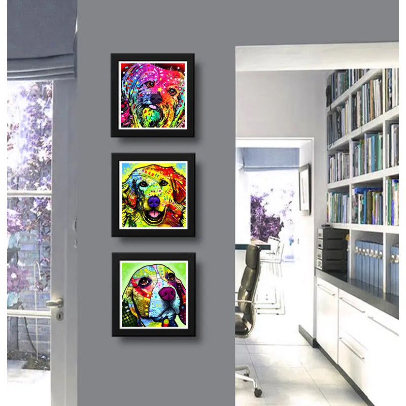 Set 3 Cuadros Perro Pop Art Colors Razas Mascotas Decoracion