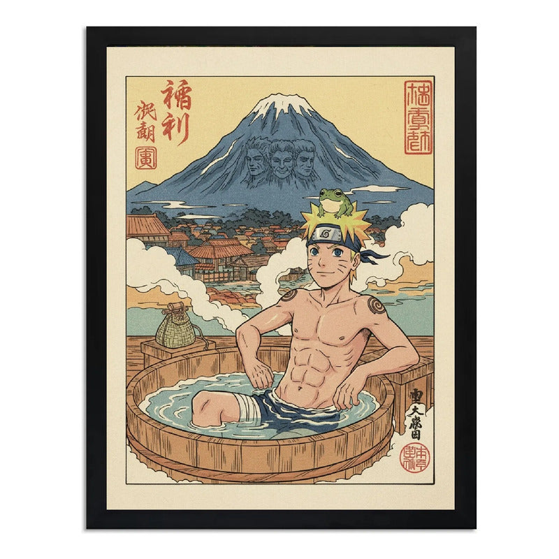 Cuadro Bano Naruto Banera Paisaje Japón Fuji Anime Manga Art Marco Negro