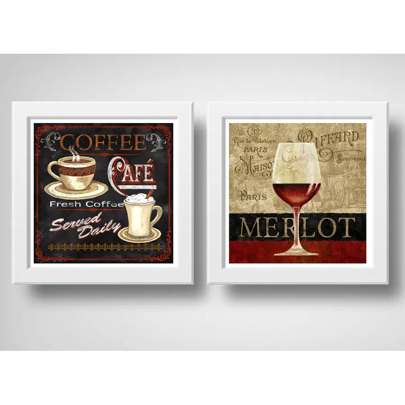 Set 2 Cuadros Café Y Vino Retro Cocina Arte Decoracion
