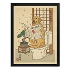 Cuadro Bano Perro Labrador Flores Cerezo Japón Decoracion Marco Negro