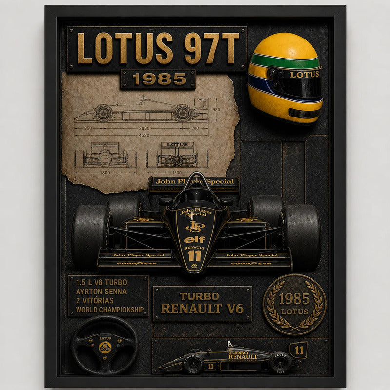 Cuadro Senna Formula 1 Lotus 97t Ano 1985 Specs Efecto 3d Marco Negro