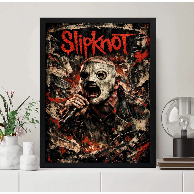 Cuadro Slipknot Corey Taylor Metal Rock Arte Banda Musica Marco Negro