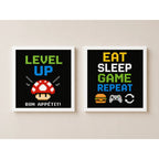 Set 2 Cuadros Cocina Geek Game Bon Appetit Frase Videojuego Marco Blanco