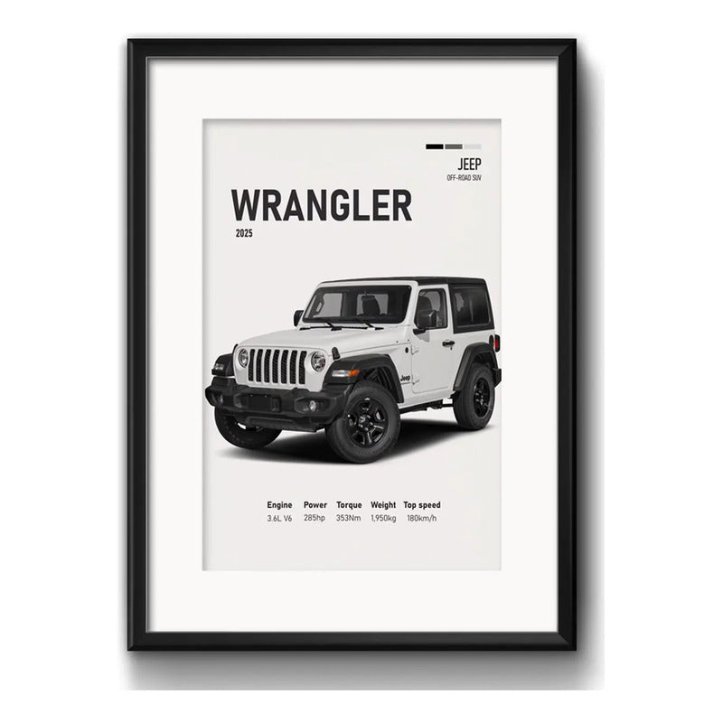 Cuadro Jeep Auto Modelos Vehículo Deportivo Con Paspartú Wrangler Con Marco Negro