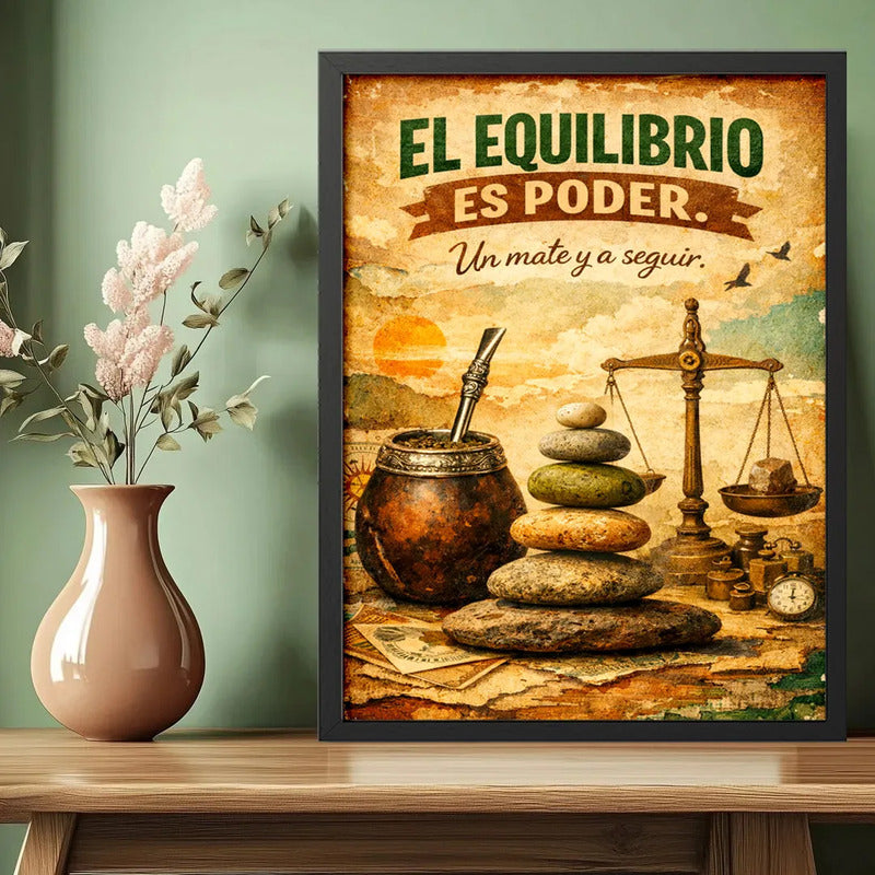 Cuadro Frase Motivacional El Equilibrio És Poder Un Mate Marco Negro