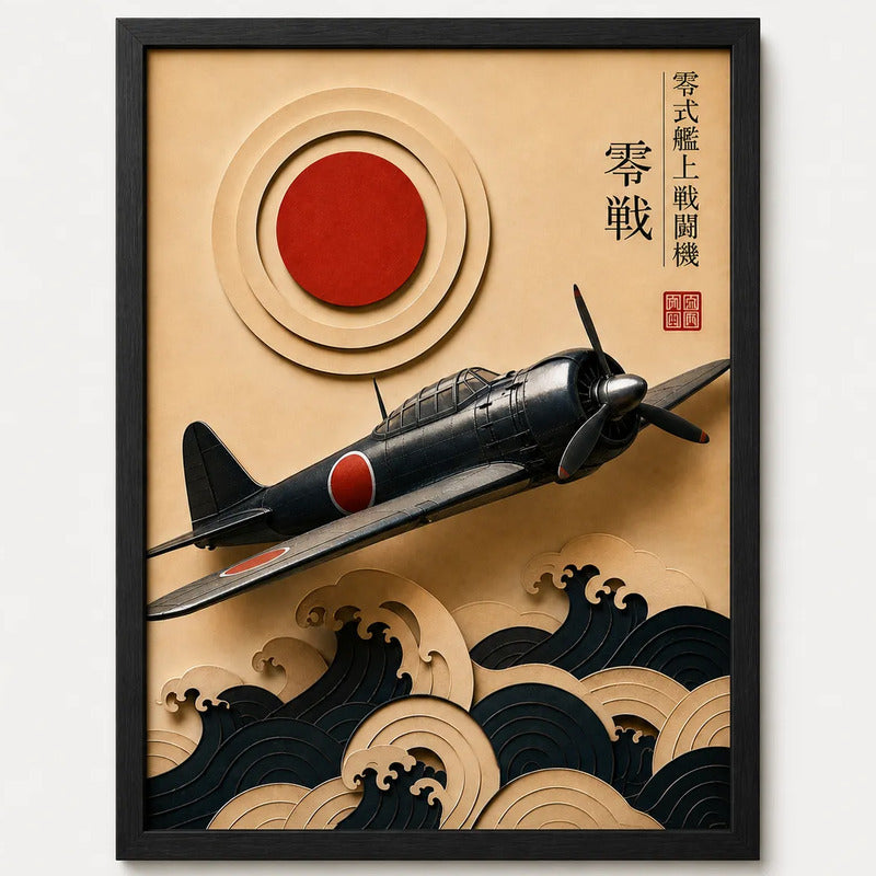 Cuadro Avion Ola Kanagawa Arte Japones Efecto 3d Aviacion Marco Negro