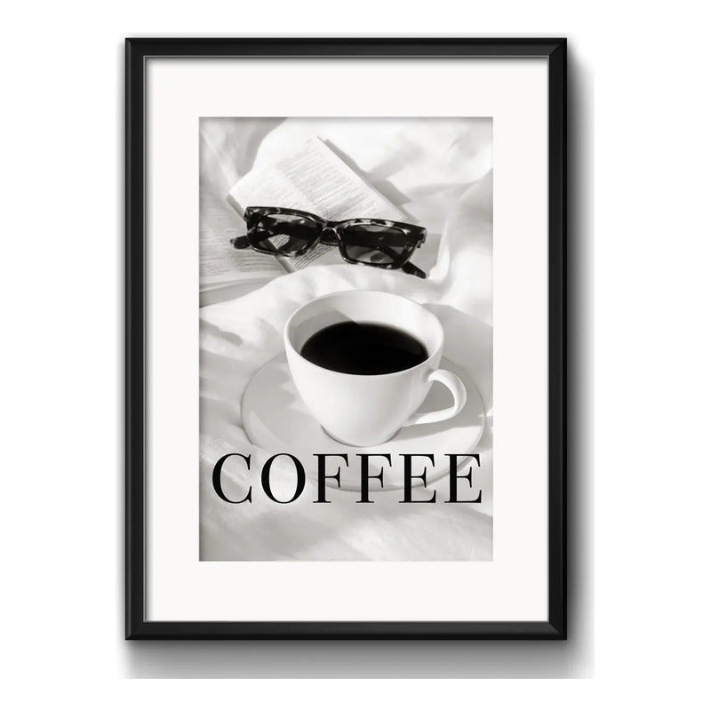 Cuadro  Coffee Café Blanco Y Negro Decoracion Con Paspartú Marco Negro