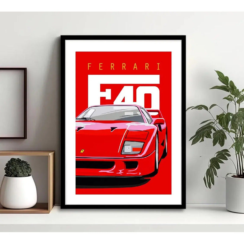 Cuadro Ferrari F40 Auto Modelo Coche Icónico Arte Decoracion Marco Negro