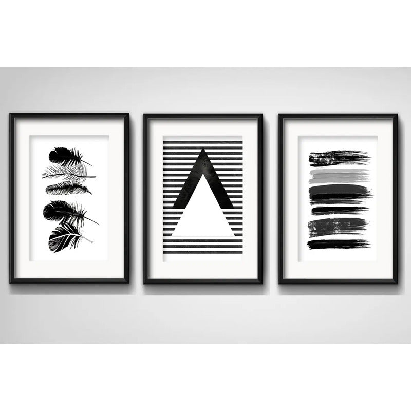 Set 3 Cuadros Geometrico Tribal Abstracto Boho Con Paspartu