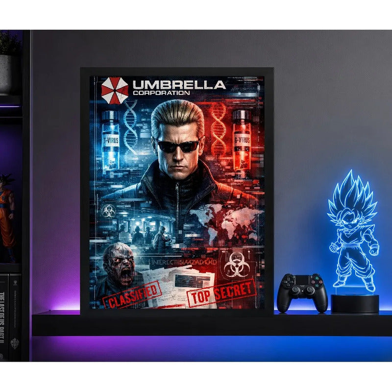 Cuadro Resident Evil Albert Wesker Umbrella Virus Zombies Marco Negro