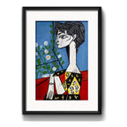 Cuadro Picasso Jacqueline Con Flores 53x43cm Con Paspartú Marco Negro