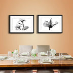 Set 2 Cuadros Flor Minimalista Blanco Y Negro Con Paspartu