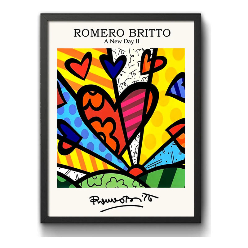 Cuadro Romero Britto Pop Art Un Nuevo Dia Corazon Living Marco Negro