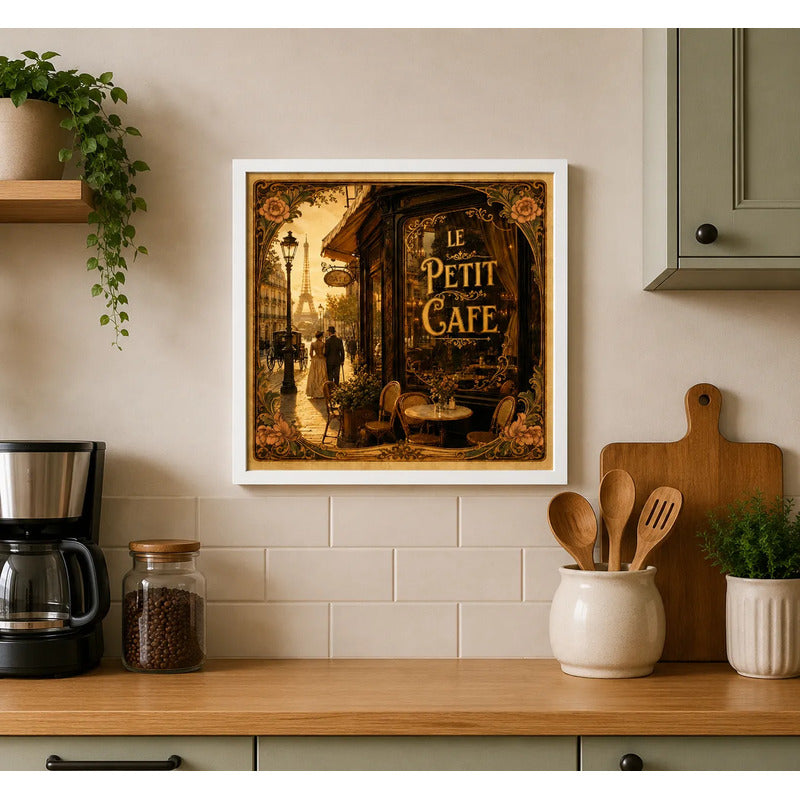 Cuadro Living Comedor Cocina Le Petit Café Paris 33x33cm Marco Blanco