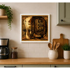 Cuadro Living Comedor Cocina Le Petit Café Paris 33x33cm Marco Blanco
