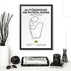 Cuadro Pistas De Carreras Autodromo Formula 1 Minimalista Interlagos Brasil Marco Negro