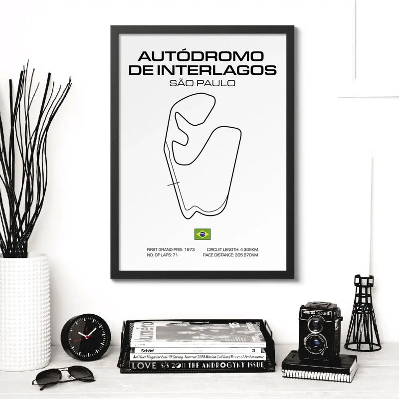 Cuadro Pistas De Carreras Autodromo Formula 1 Minimalista Interlagos Brasil Marco Negro