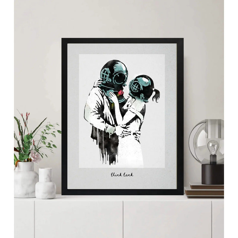 Cuadro Banksy Think Tank Arte Urbano Decoracion Moderna Marco Negro