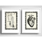 Set 2 Cuadros Estetoscópio Corazón Medico Arte Con Paspartu