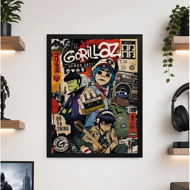 Cuadro Gorillaz Album Demon Days Rock Indie Arte Vintage Marco Negro