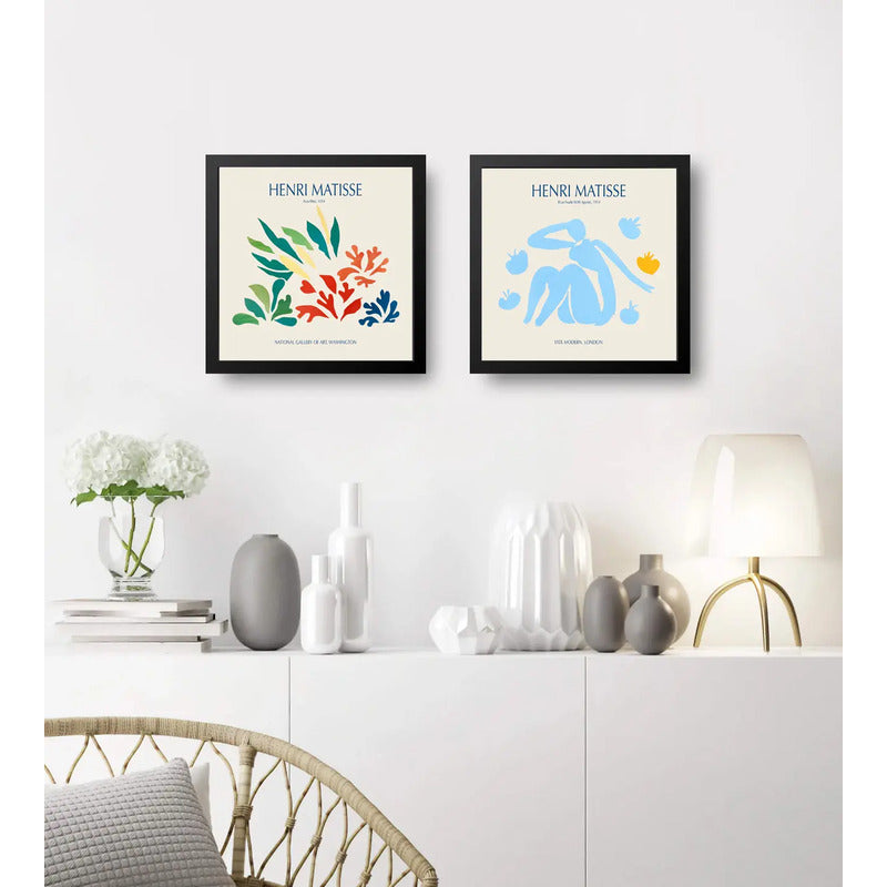 Set 2 Cuadros Matisse Arte Abstracto Acróbatas Desnudo Azul Marco Negro