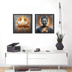 Set 2 Cuadros Buda Flor De Loto Feng Shui Zen Casa - 33x33cm Buda Yoga Negro
