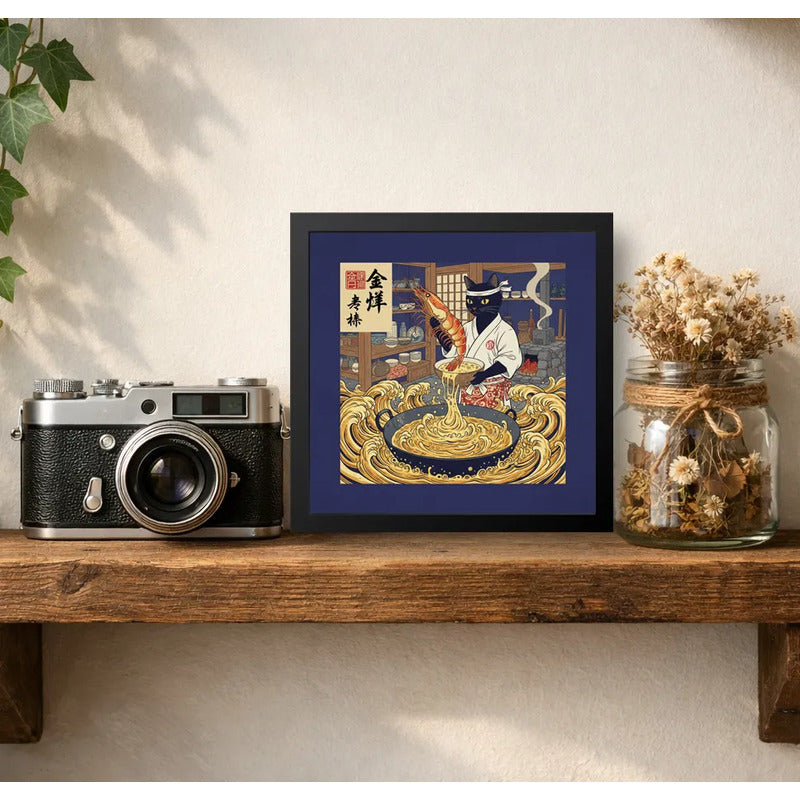 Cuadro Gato Negro Cocina Ramen Nigiri Arte Japonés Coleccion Marco Negro