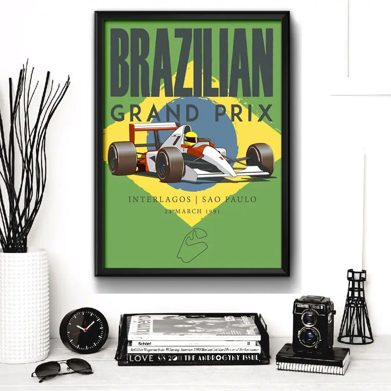 Cuadro Interlagos Brasil Ayrton Senna  Formula 1 Modelo 1 Marco Negro