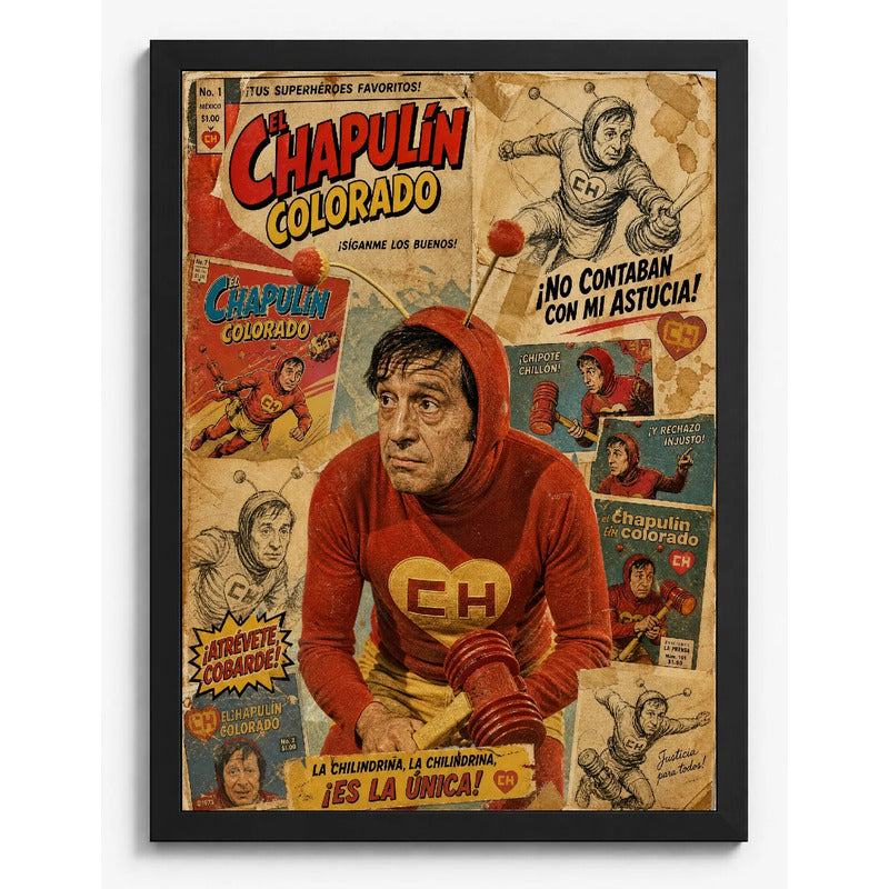Cuadro Chapulin Colorado Heroe Comics Retro Chavo Serie Marco Negro