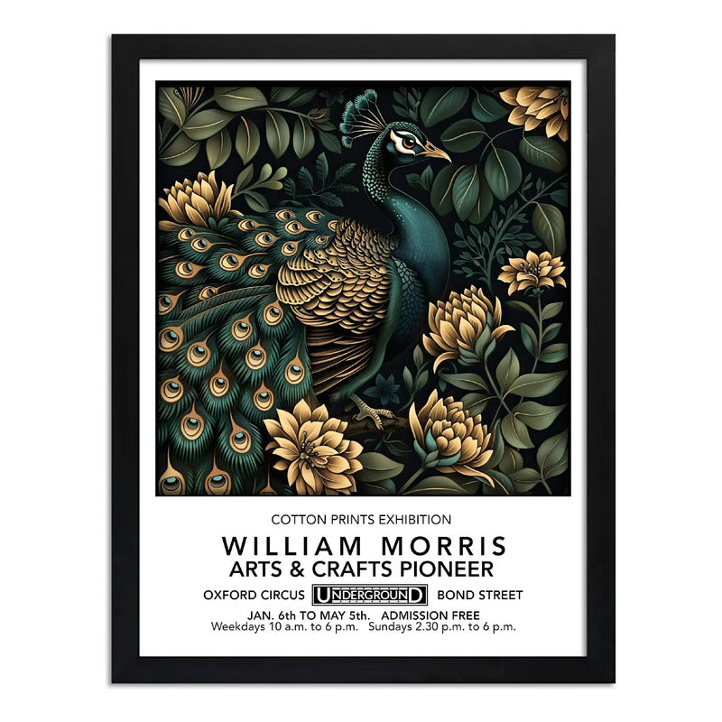 Cuadro William Morris Pavo Real Botanico Flor Ave Art Craft Pavo Real Botanico William Morris 2 Marco Negro