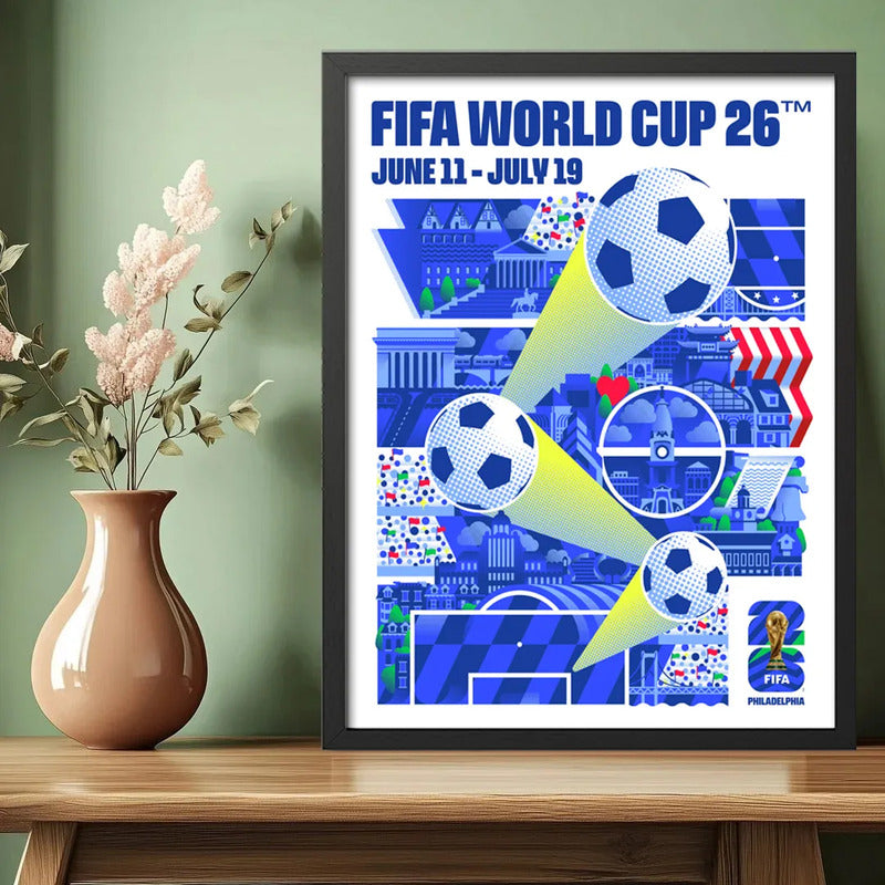 Cuadro Copa Del Mundo Futbol Fifa 2026 Póster Oficial Ciudad Filadelfia Estados Unidos Negro
