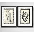Set 2 Cuadros Estetoscópio Corazón Medico Arte Con Paspartu