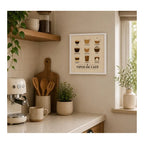 Cuadro Living Comedor Cocina Tipos De Café Cafeteria 33x33cm Marco Blanco