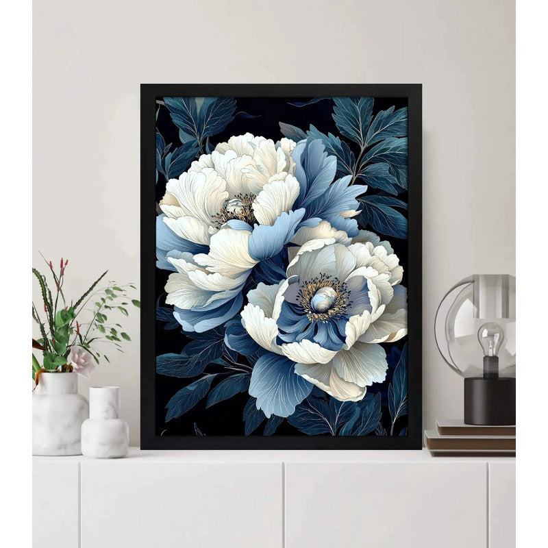 Cuadro Peonías Elegantes William Morris Arte Flores Botanico Flores Elegantes William Morris 1 Marco Negro