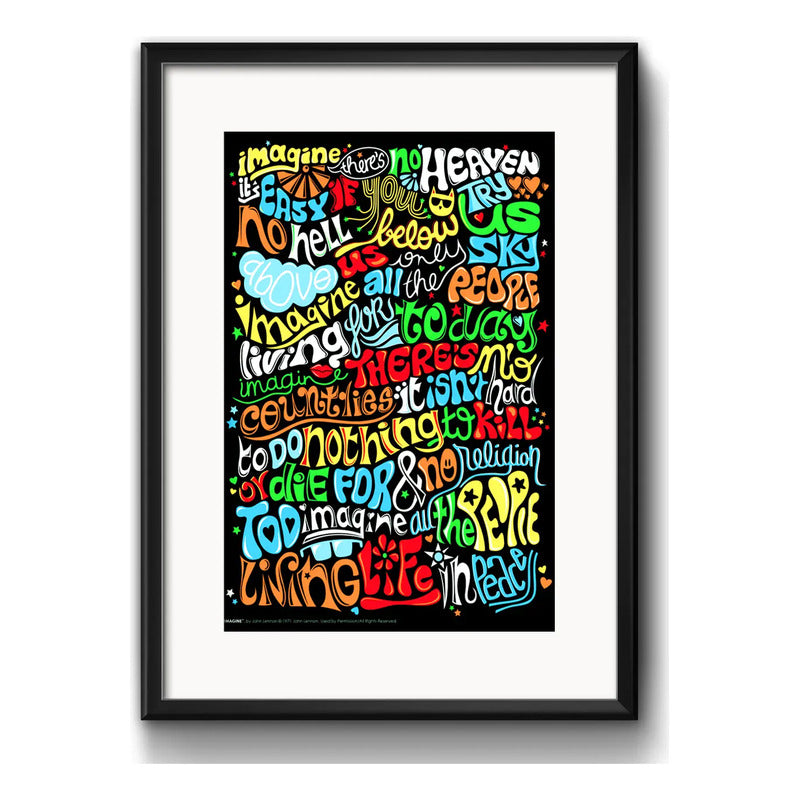 Cuadro John Lennon Imagine Letra Rock Decoracion Paspartú Marco Negro