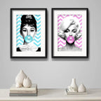 Set 2 Cuadros Marilyn Audrey Hepburn Chicle Pop Art Paspartu
