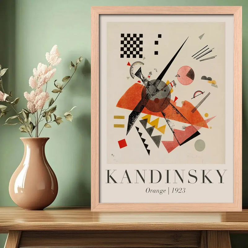 Cuadro Dormitorio Living Kandinsky Abstracto Tonos Beige Oak Marco Marrón Claro