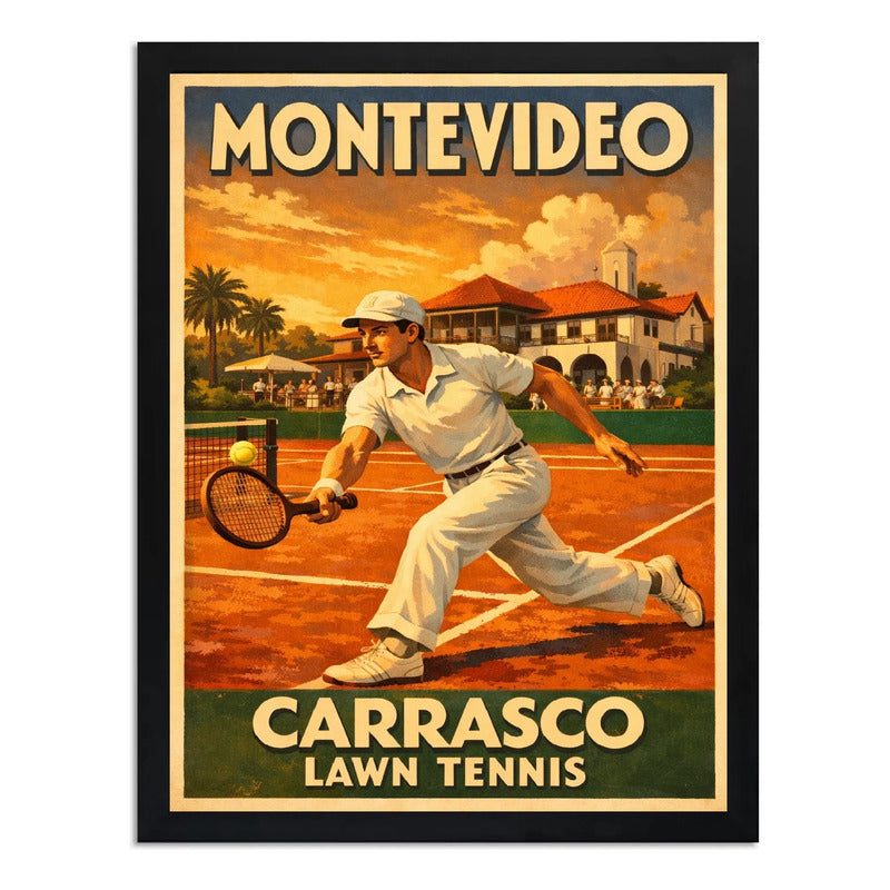 Cuadro Tenis Montevideo Carrasco Retro Deporte Decoracion Marco Negro