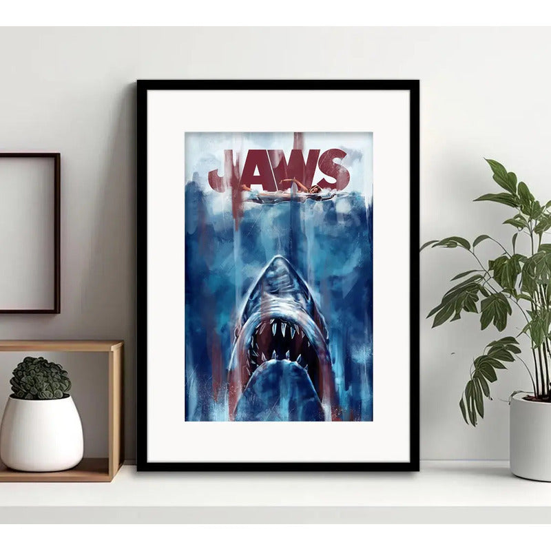 Cuadro Jaws Tiburon Pelicula Steven Spielberg Con Paspartú Marco Negro