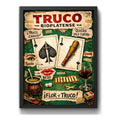 Cuadro Truco Rioplatense Juego De Naipes Arte Retro Uruguay Marco Negro
