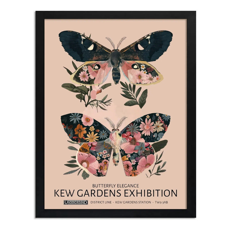 Cuadro Living Dormitorio Mariposas Flores William Morris Marco Negro