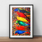 Cuadro Loros Arte Papagayos Araras Decoracion Con Paspartú Marco Negro