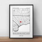 Cuadro Personalizado Pareja Novios Mapa Gps Primer Encuentro Marco Negro