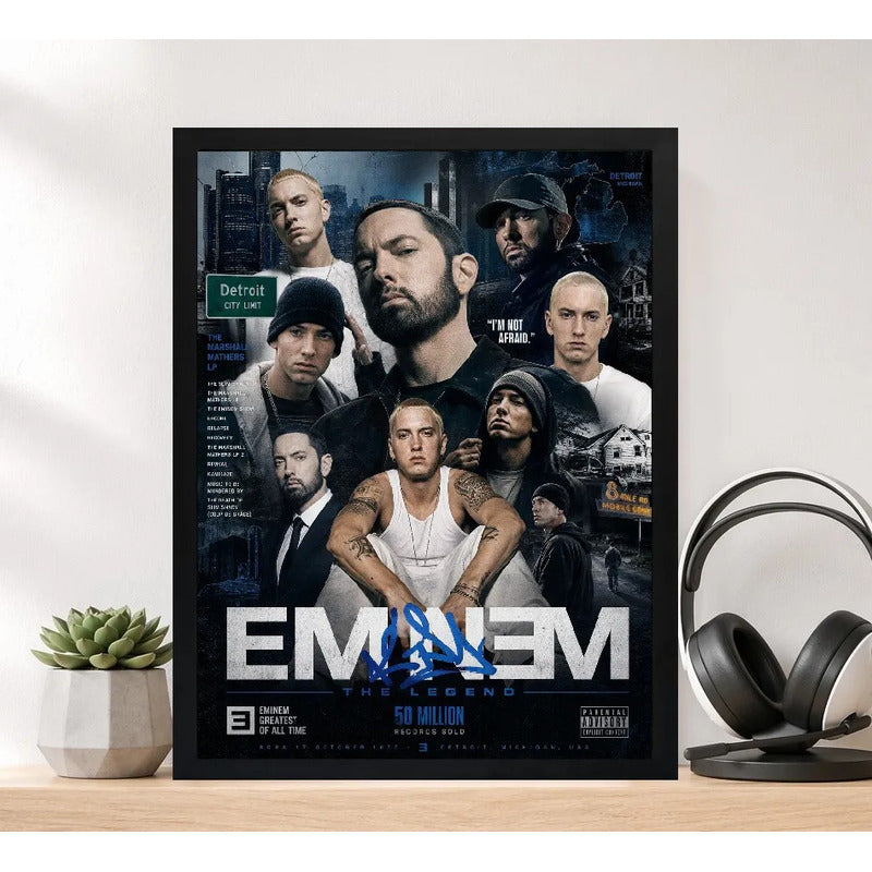 Cuadro Eminem Rapero Rap Hip Hop Slim Shady Arte Vintage Marco Negro