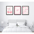 Set 3 Cuadros Rosa Pink Tendencia Lazos Fashion Coquette Marco Negro