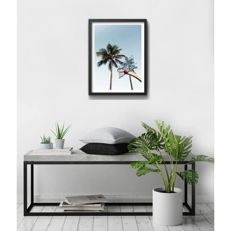 Cuadro Basket Baloncesto Playa Decoracion Playera Tropical Marco Negro
