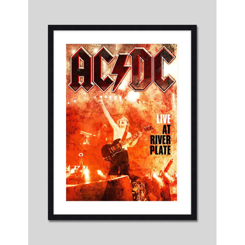 Cuadro Ac/dc Live At River Plate Rock Musica Acdc Decoracion Marco Negro