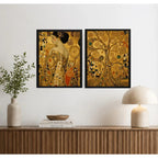 Set 2 Cuadros Gustav Klimt Arte Adele Y El Árbol De La Vida Marco Negro