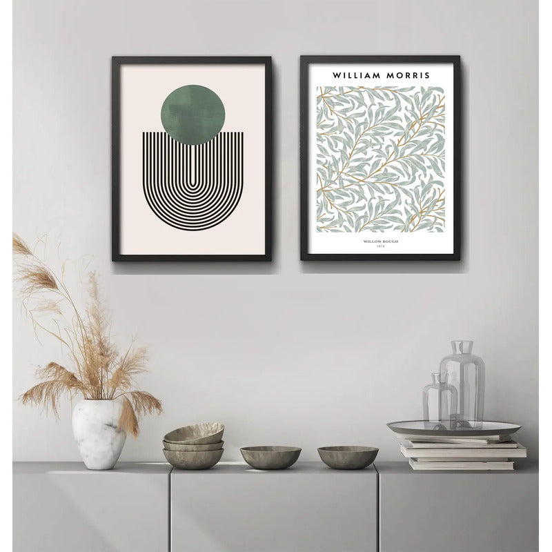 Set 2 Cuadros Dormitorio Living Verde Green Abstracto Morris Marco Negro
